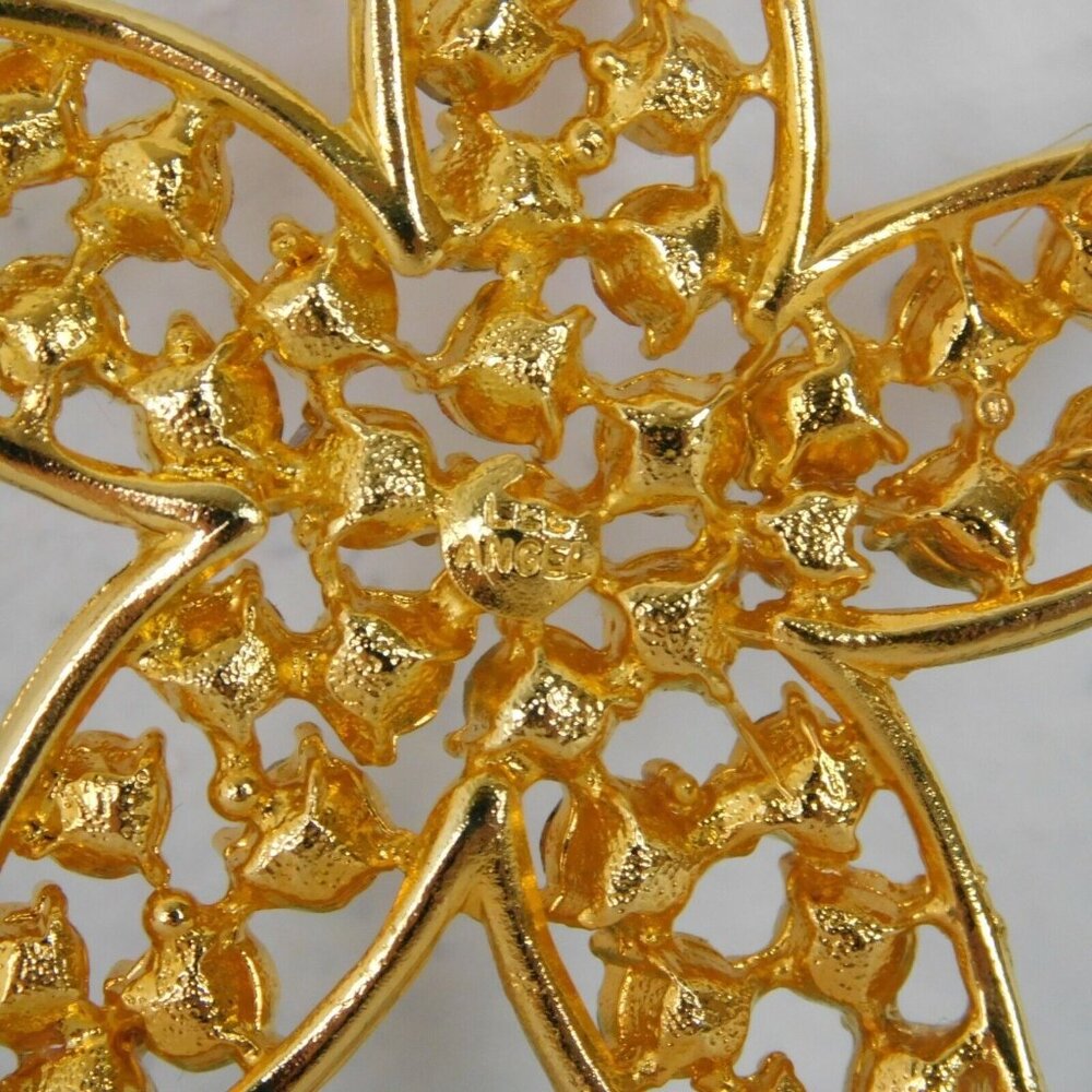 Lee Angel Starfish Pin Brooch Pink Clear Rhinestone Vintage Gold Tone Metal 2.5" - Picture 4 of 6